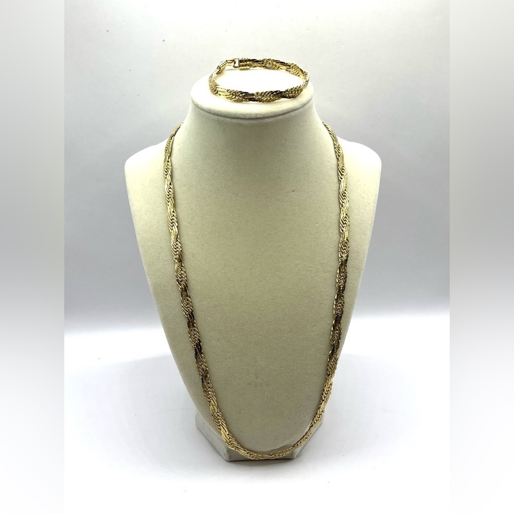 Chunky Statement Necklace and Bracelet SET Gold Tone Interlocking Links Unisex